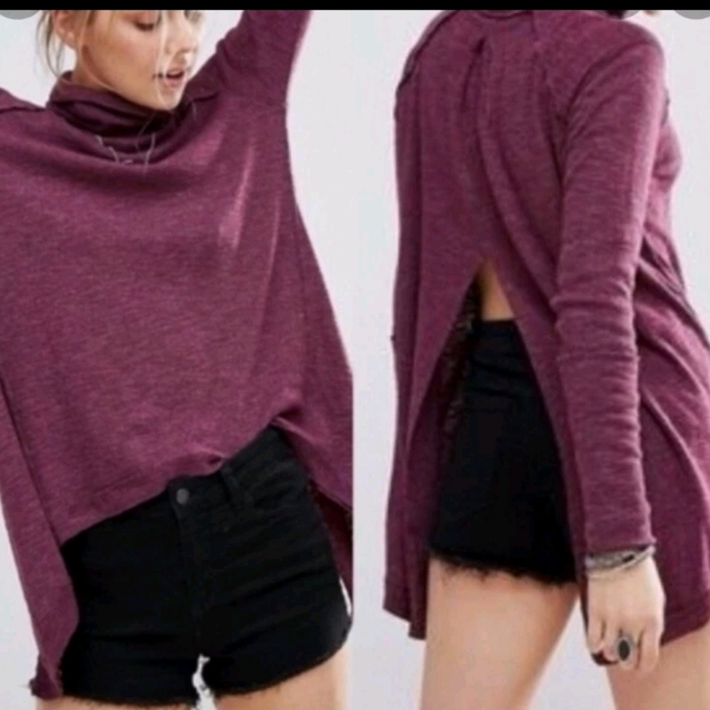 We The Free Purple Cowl Neck Sweater